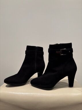 le chateau Black Suede Ankle Booties with Buckle Strap